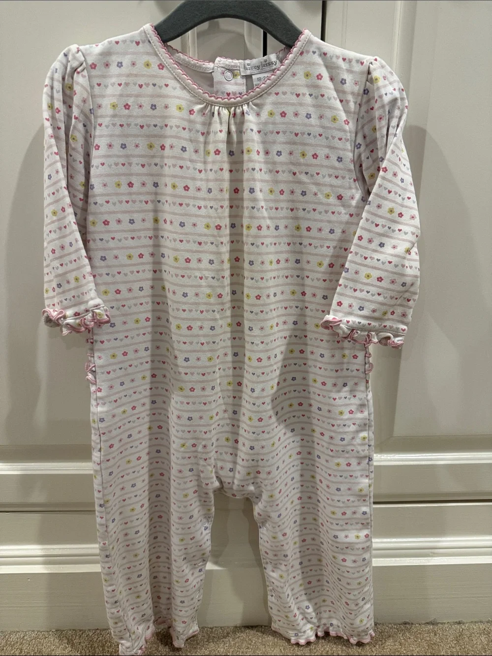 Kissy Kissy Pink Floral Stripe Long Sleeve Ruffle Romper